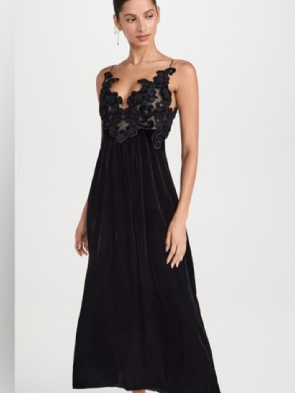 Zimmerman NWT Black Sensory Velvet Slip Dress Embroidered Bodice size 3 (US 10)